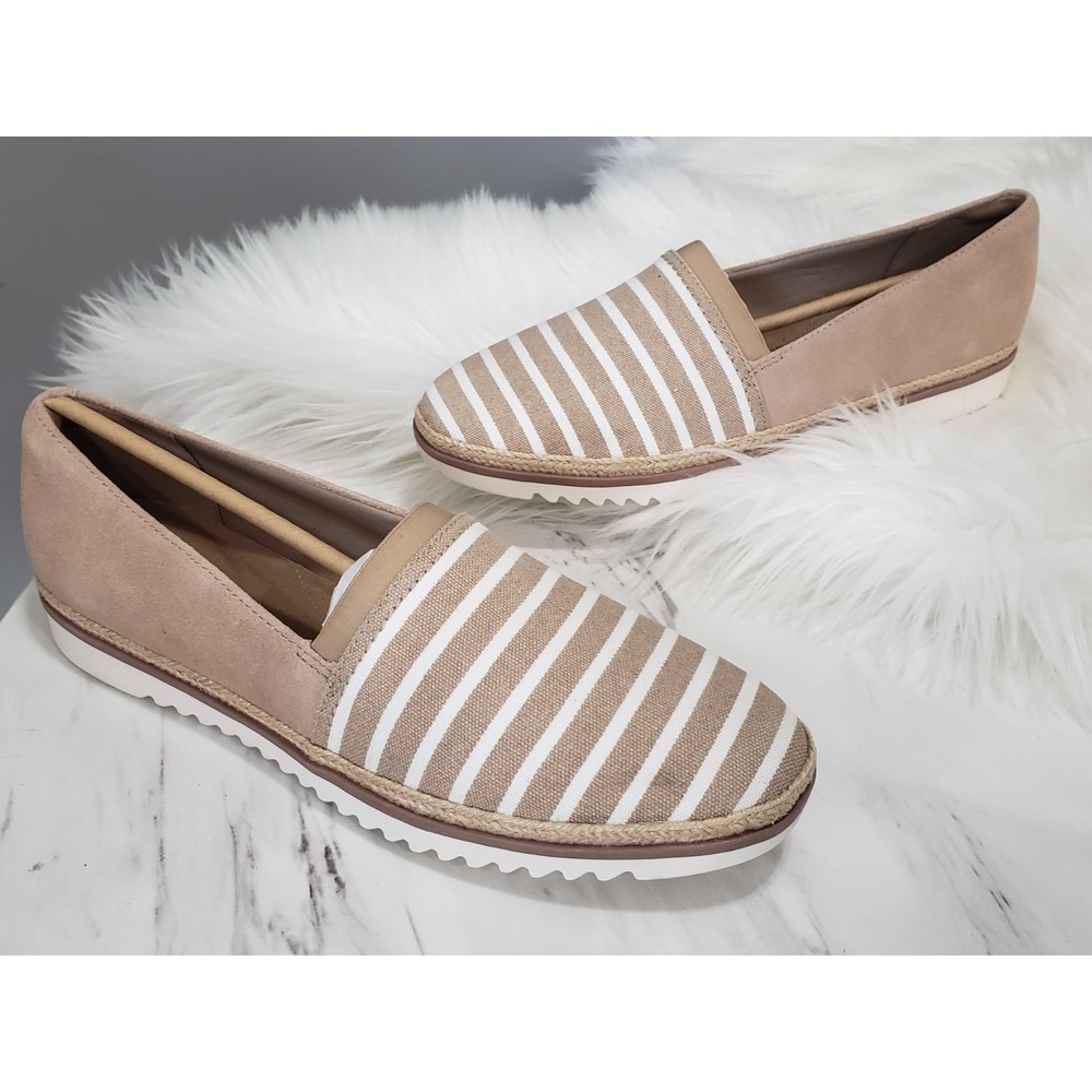 NEW NO BOX 8.5 CLARKS SERENA PAIGE BIEGE BROWN LOAFERS SHOES SLIP ON OLD MONEY